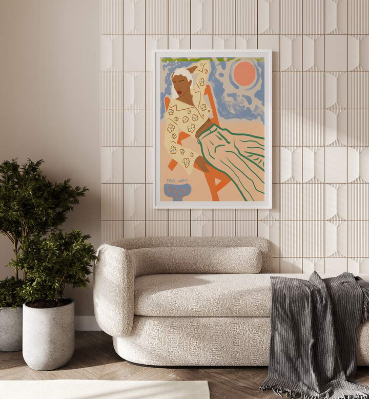 Vibrant woman illustration from the FREE SPIRIT, PORTRAITS collection by Uma Gokhale, perfect for art lovers.