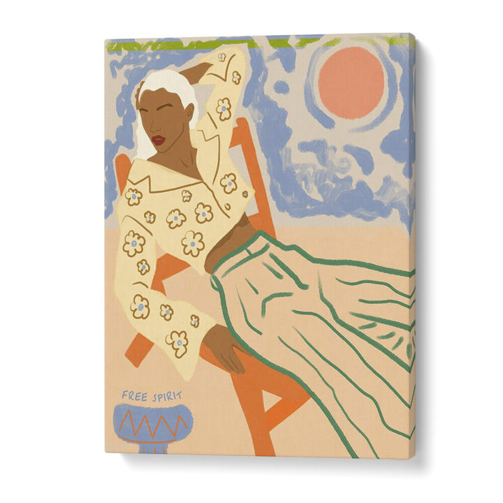 Vibrant "Free Spirit" portrait by Uma Gokhale, showcasing elegance and charm in woman illustrations.