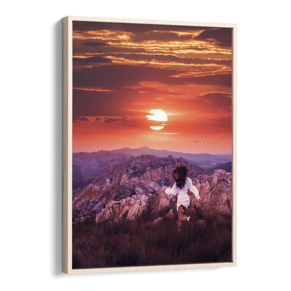 Explore the enchanting FREE SPIRIT, SURREAL ART PRINTS by Ritvik Takkar, featuring a stunning sunset landscape.