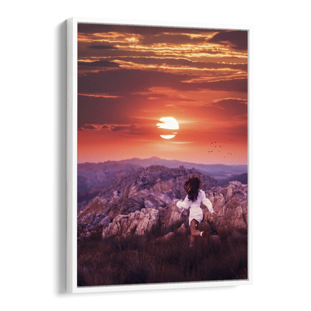 Explore the captivating FREE SPIRIT, SURREAL ART PRINTS by Ritvik Takkar, showcasing a dreamlike sunset landscape.