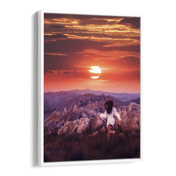 Explore the captivating FREE SPIRIT, SURREAL ART PRINTS by Ritvik Takkar, showcasing a dreamlike sunset landscape.