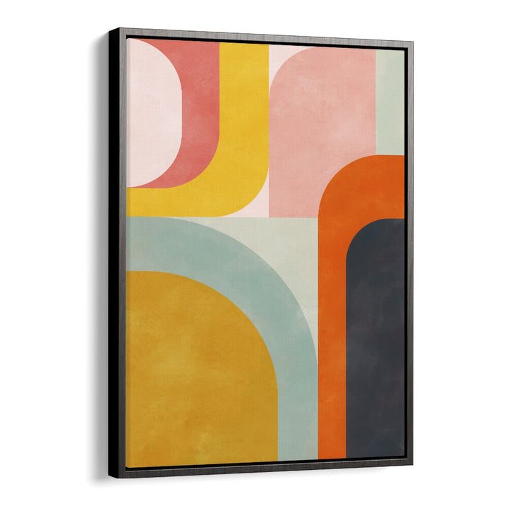 Vibrant FRIENDLY COLORS II, ABSTRACT PAINTINGS by Ana Rut Bre, showcasing elegance in a modern black floater frame.