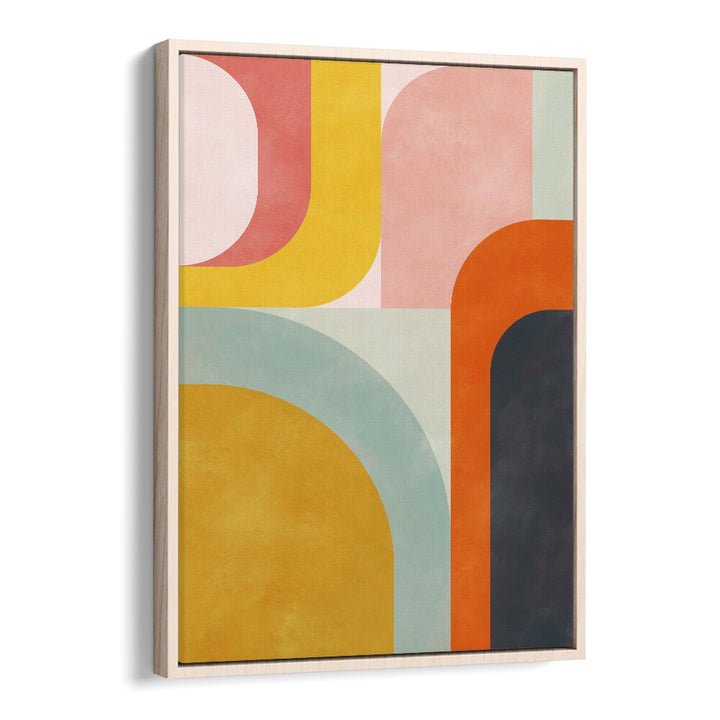 Vibrant FRIENDLY COLORS II, ABSTRACT PAINTINGS by Ana Rut Bre in a stylish oak floater frame, perfect for any space.