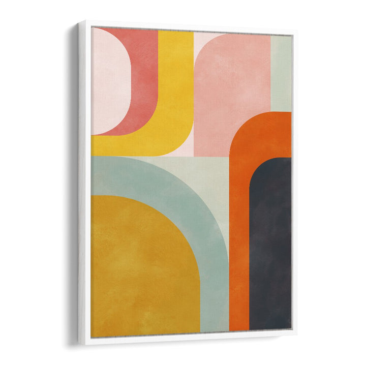 Vibrant FRIENDLY COLORS II, ABSTRACT PAINTINGS by Ana Rut Bre in a sleek white floater frame, perfect for modern decor.
