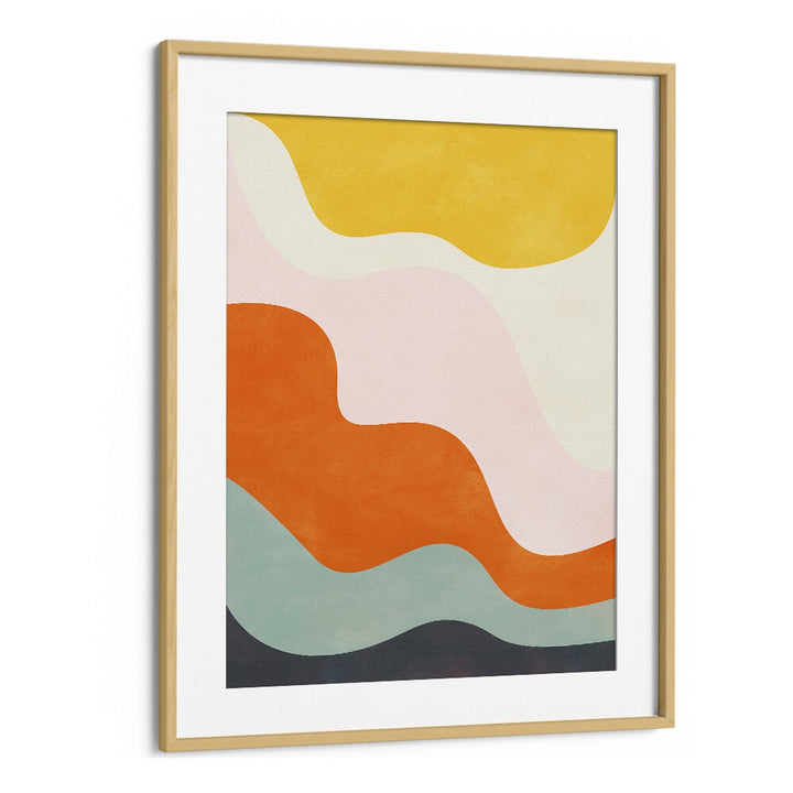 Elevate your decor with FRIENDLY COLORS III, ABSTRACT PAINTINGS by Ana Rut Bre in a modern oak frame.