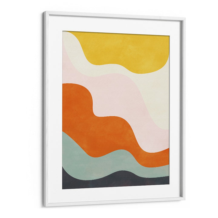 Stylish FRIENDLY COLORS III, ABSTRACT PAINTINGS by Ana Rut Bre, framed in white, enhances any modern decor.