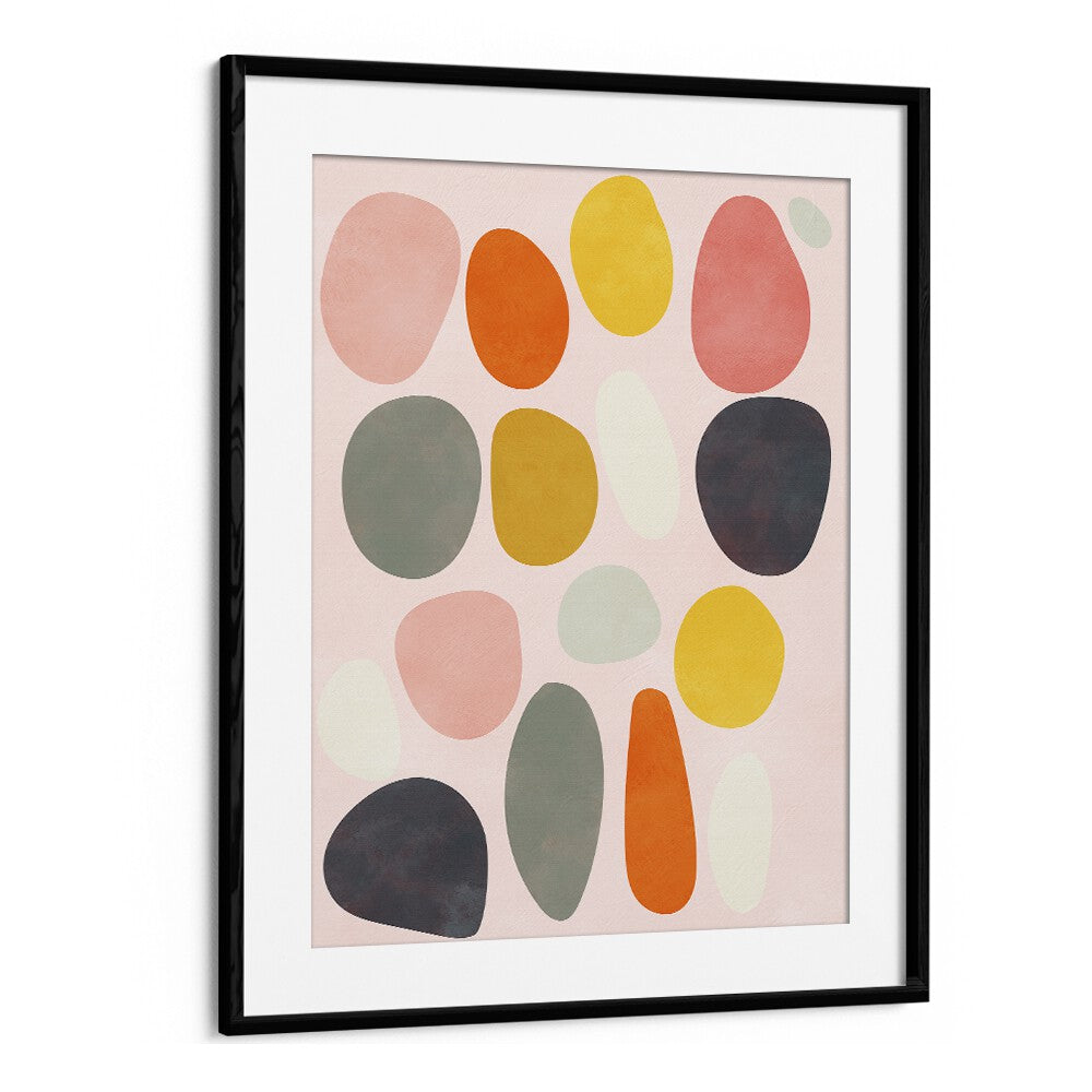 Vibrant shapes in "FRIENDLY COLORS IV, ABSTRACT PAINTINGS" by Ana Rut Bre, perfect for modern decor.