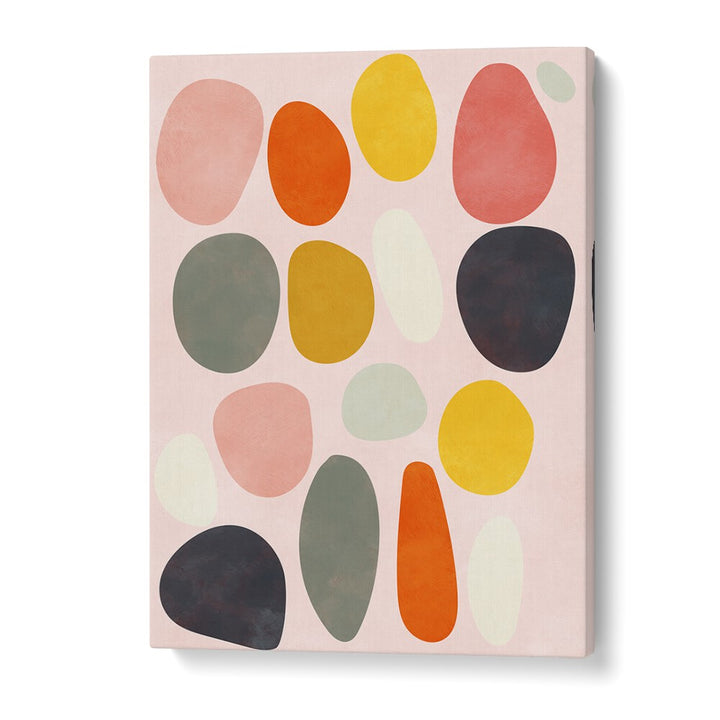 Vibrant shapes in pink hues embody "FRIENDLY COLORS IV, ABSTRACT PAINTINGS" by Ana Rut Bre for modern decor.