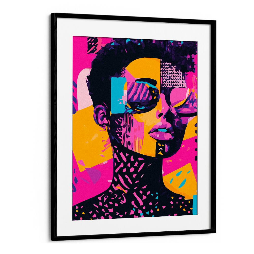 Vibrant FROM THE EIGHTIES, POP ART PAINTINGS in a sleek black frame, perfect for modern decor enthusiasts.