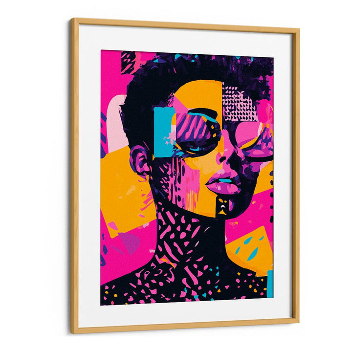 Vibrant FROM THE EIGHTIES, POP ART PAINTINGS in a stylish oak frame, perfect for modern decor.