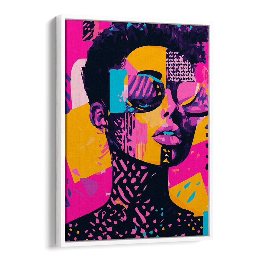 Vibrant FROM THE EIGHTIES, POP ART PAINTINGS in a white floater frame, perfect for modern or retro decor.
