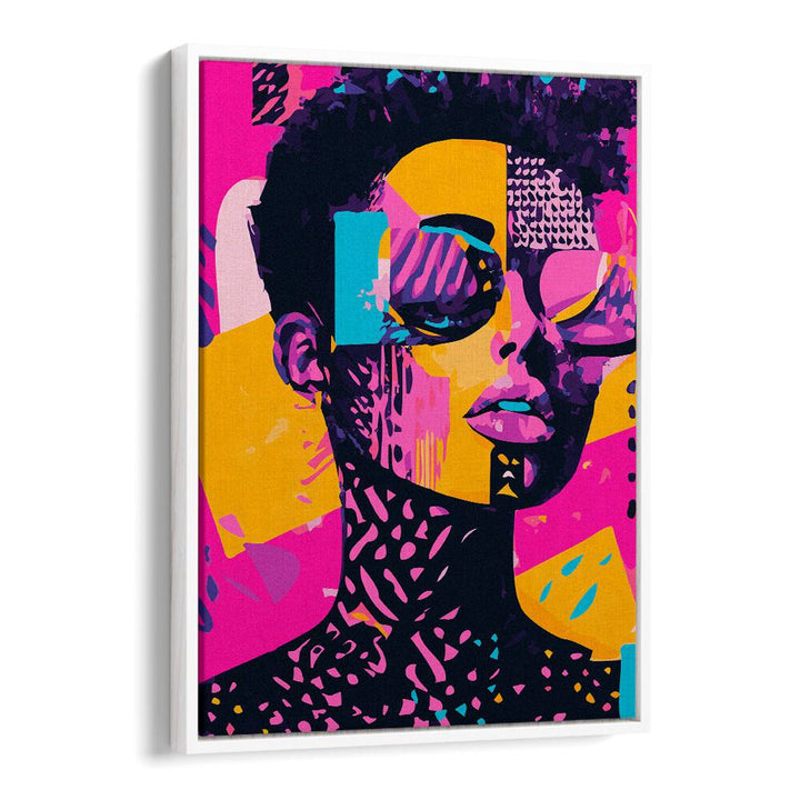 Vibrant FROM THE EIGHTIES, POP ART PAINTINGS in a white floater frame, perfect for modern or retro decor.