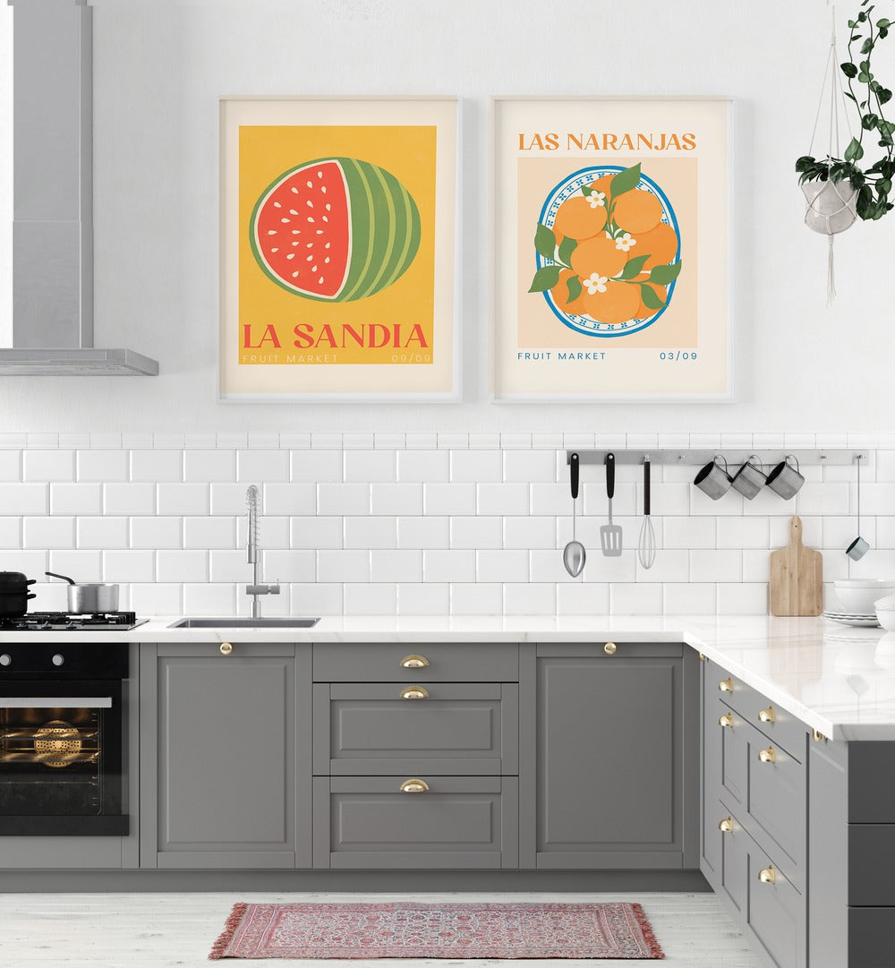 Fructus Gallery Wall showcases vibrant fruit art prints, enhancing sophistication in any space. Perfect for gallery walls.