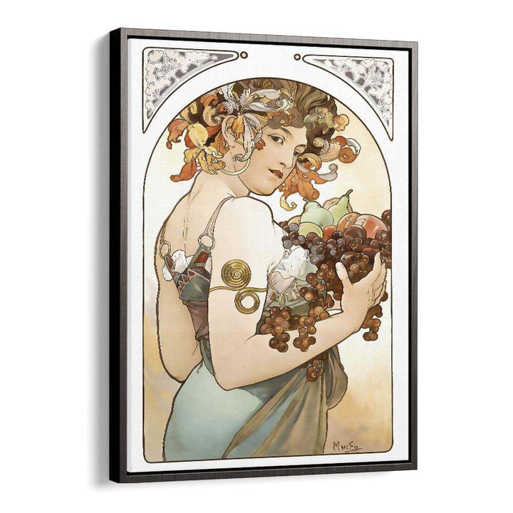 Fruit 1897 By Alphonse Mucha Vintage Paintings in Black Floater Frame