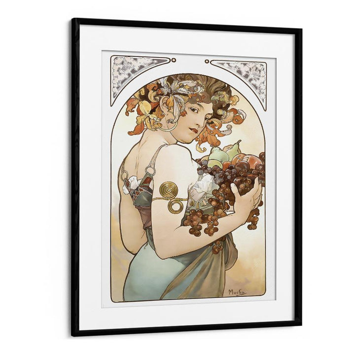 Fruit 1897 By Alphonse Mucha Vintage Paintings in Black Frame With Mount