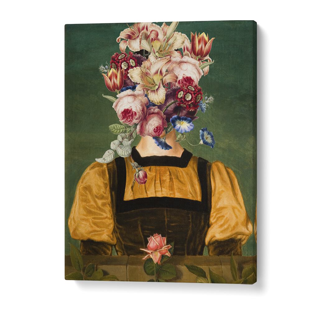 "FULL OF BLOOM, ALTERED ART PRINTS features a floral headpiece enhancing interior decor by The Art Concept."
