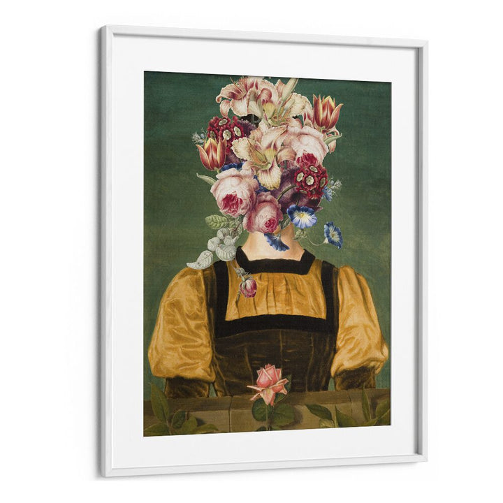 "FULL OF BLOOM, ALTERED ART PRINTS by The Art Concept features a floral portrait in a stylish white frame."