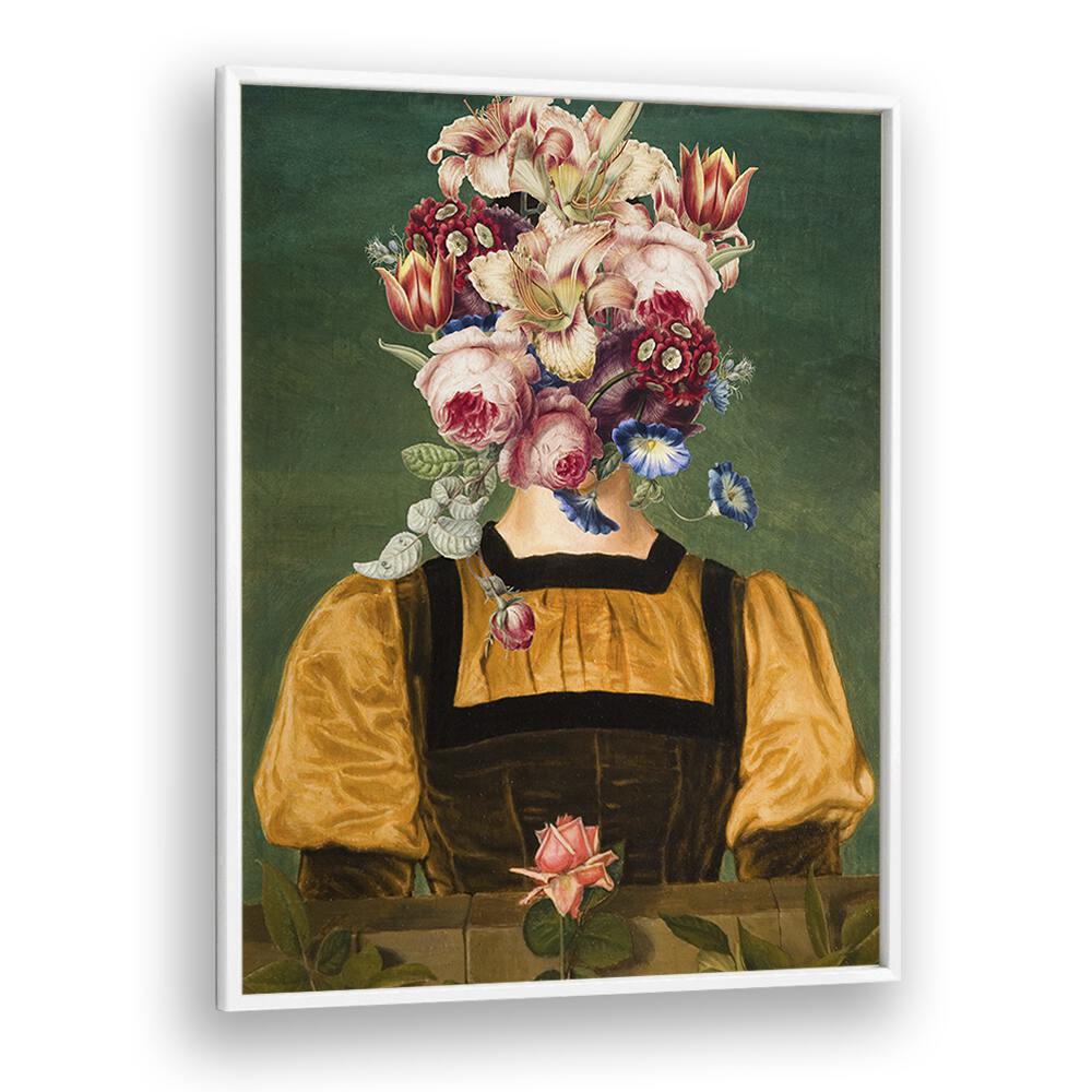 Stunning FULL OF BLOOM, ALTERED ART PRINTS by The Art Concept, featuring a floral portrait in a white frame.