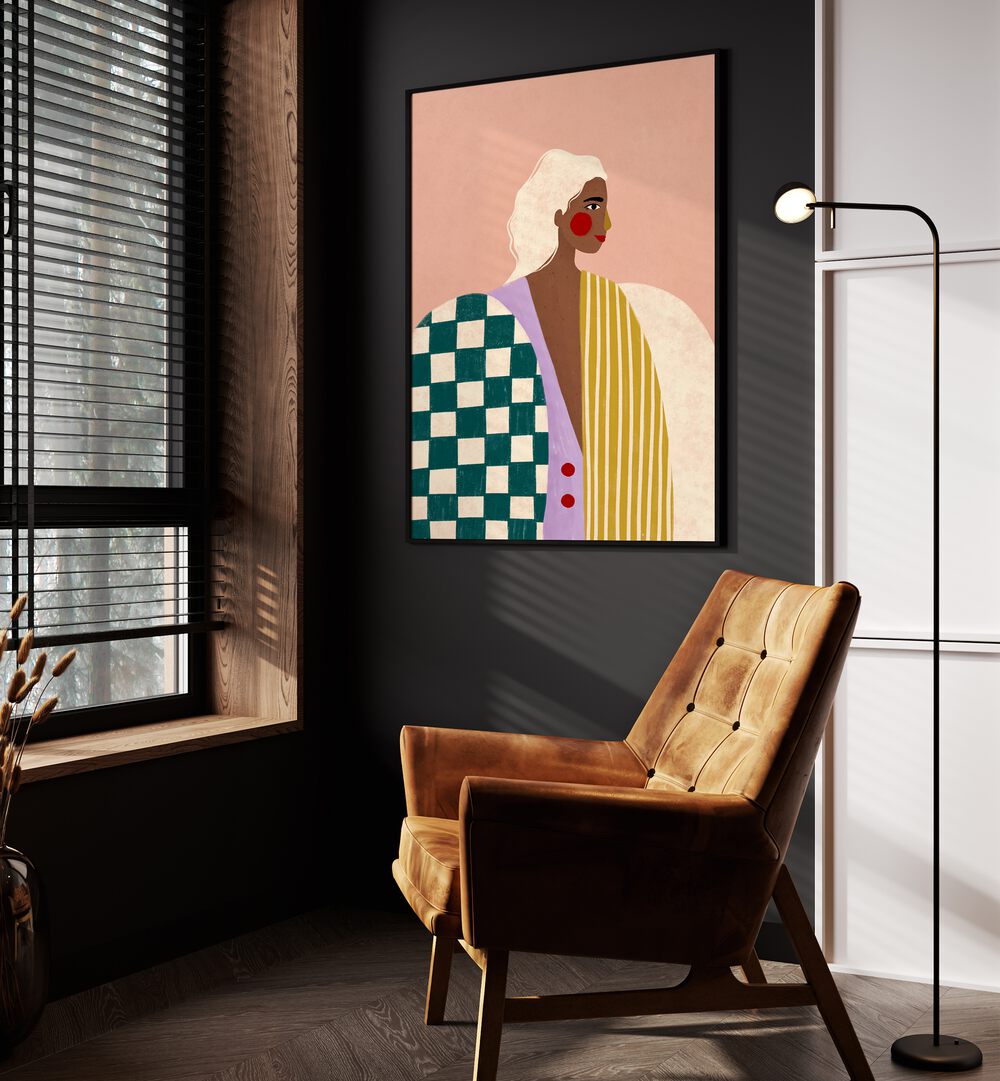 Stylish Funky Blouse by Bea Muller featuring vibrant women portraits and figurative illustrations, perfect for bold fashion.