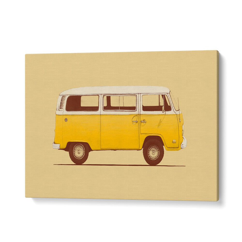 Bright yellow van art print showcasing vintage charm in YELLOW VAN, CAR POSTERS by Florent Bodart. Perfect for wall decor.