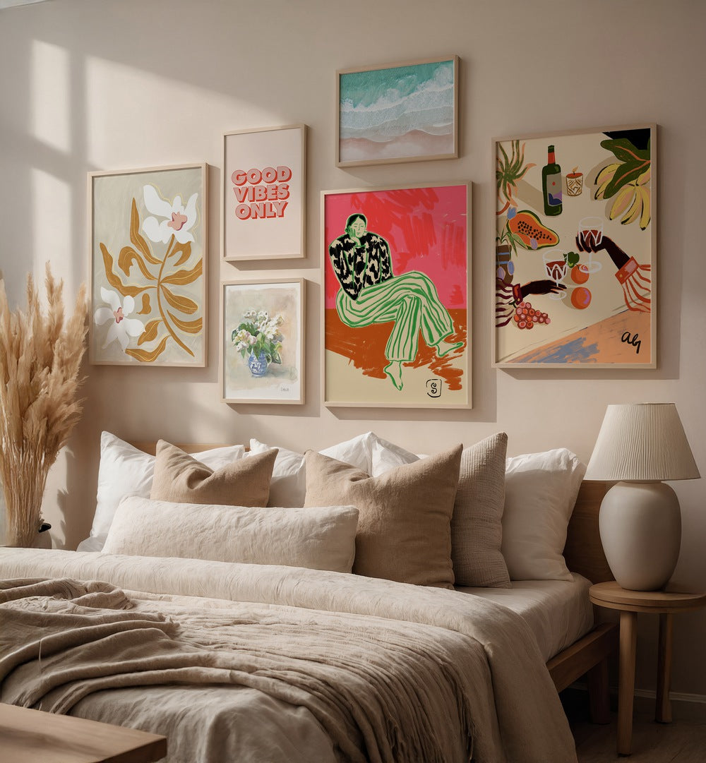 Transform your space with the GOLDEN HOUR VIBES GALLERY WALL, showcasing vibrant art prints for stunning gallery walls.