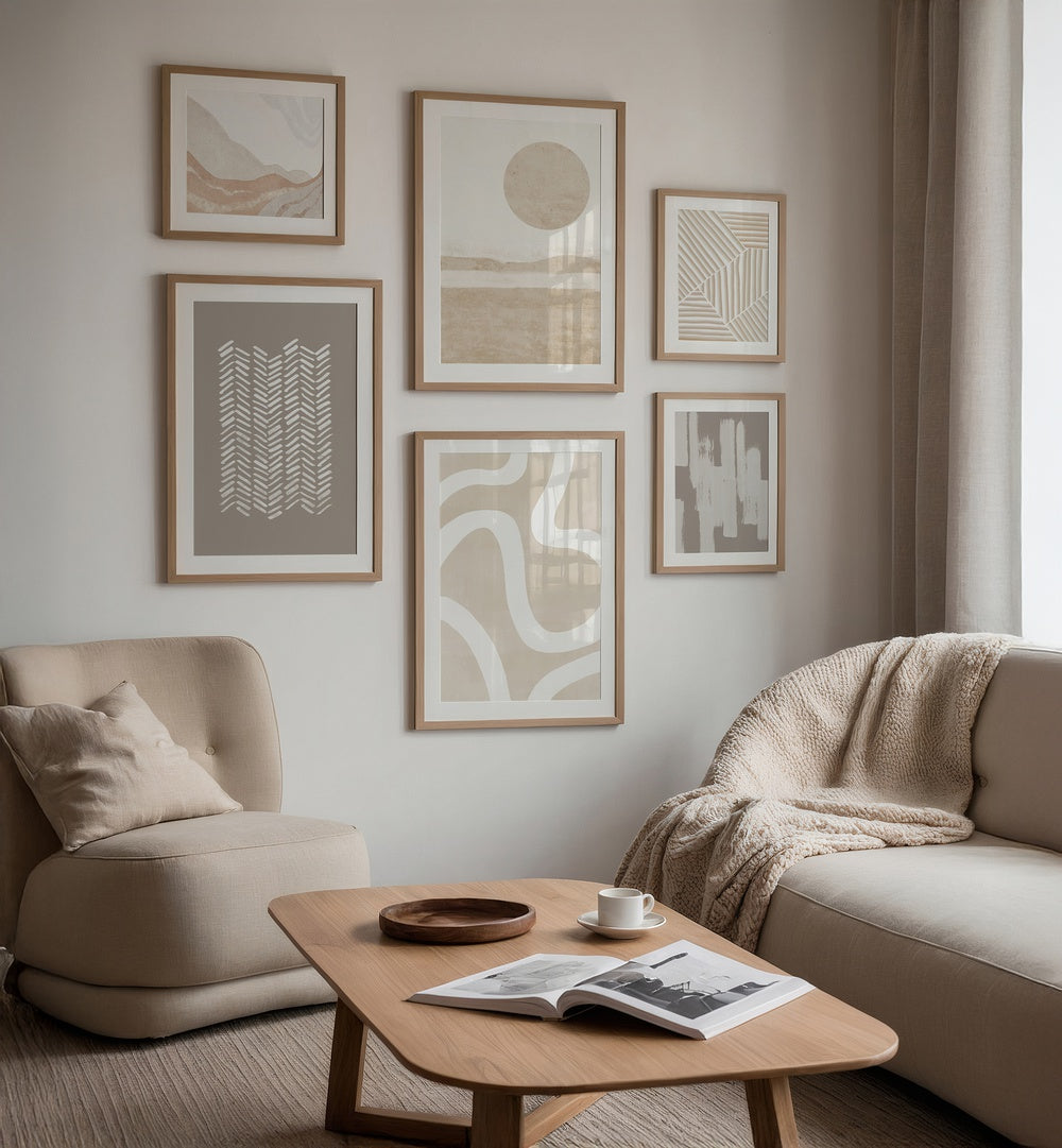 Transform your living space with the EARTH AND ESSENCE GALLERY WALL, featuring serene art prints for stylish gallery walls.