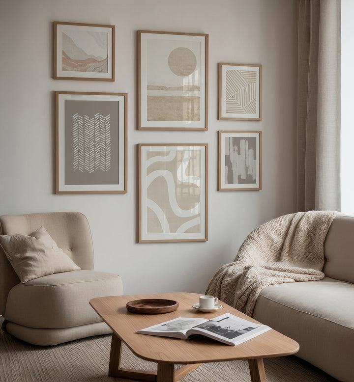 Transform your living space with the EARTH AND ESSENCE GALLERY WALL, featuring serene art prints for stylish gallery walls.