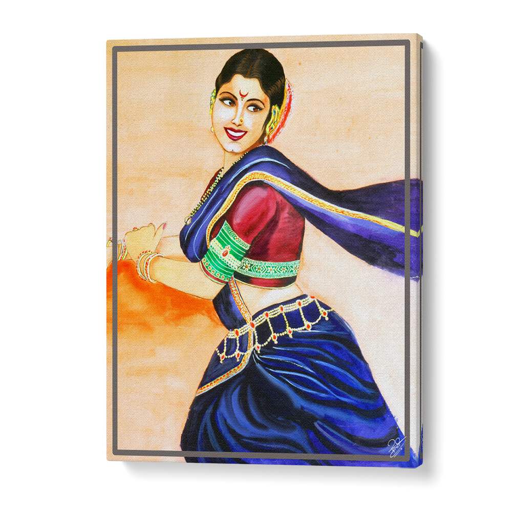 Smiling woman in traditional attire, showcasing joy and grace in RHYTHM OF BEAUTY, INDIAN ART PAINTINGS.