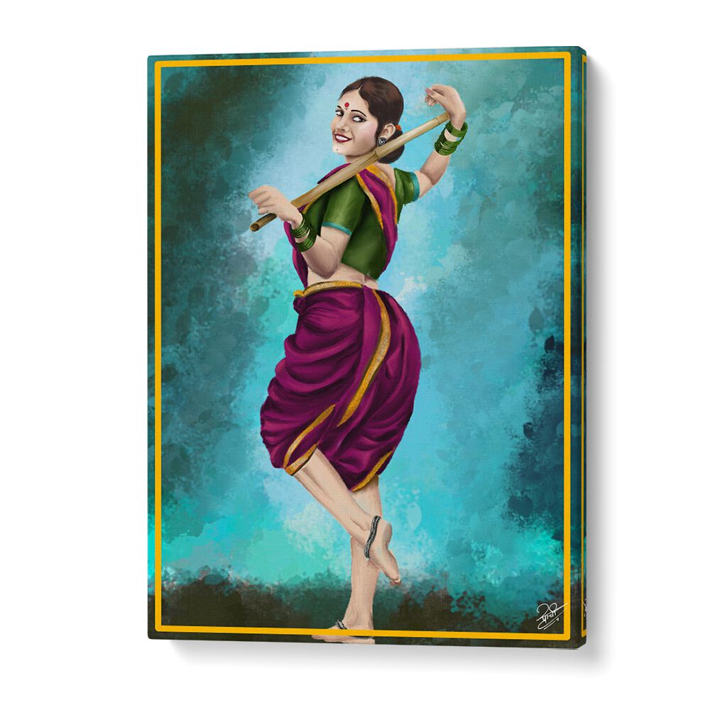 Vibrant woman in GRACE IN MOTION, INDIAN ART PAINTINGS reflects joy and elegance, capturing a breezy spirit.