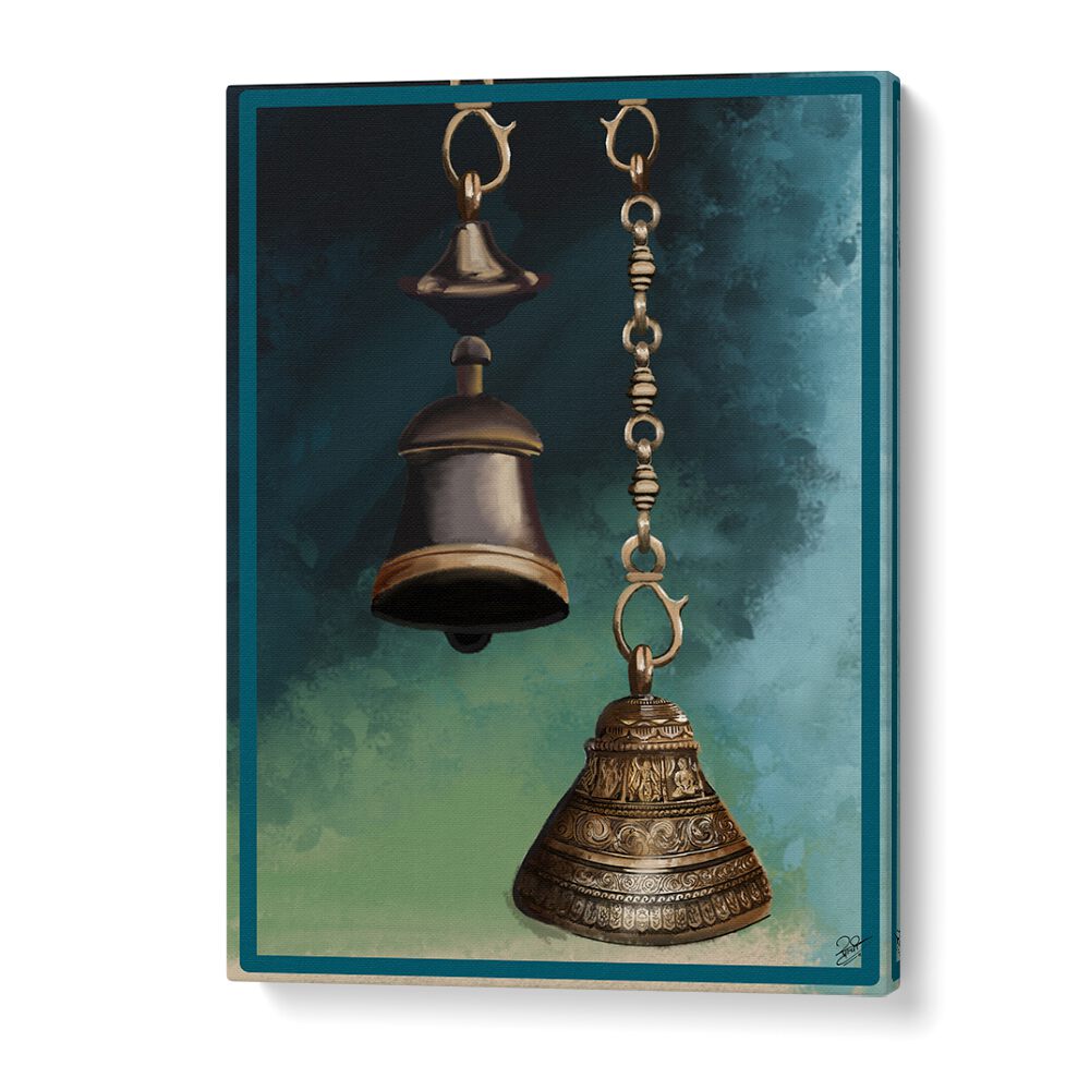 Detailed brass bells and chains feature in THE HARMONY, INDIAN ART PAINTINGS, showcasing realism and authenticity.