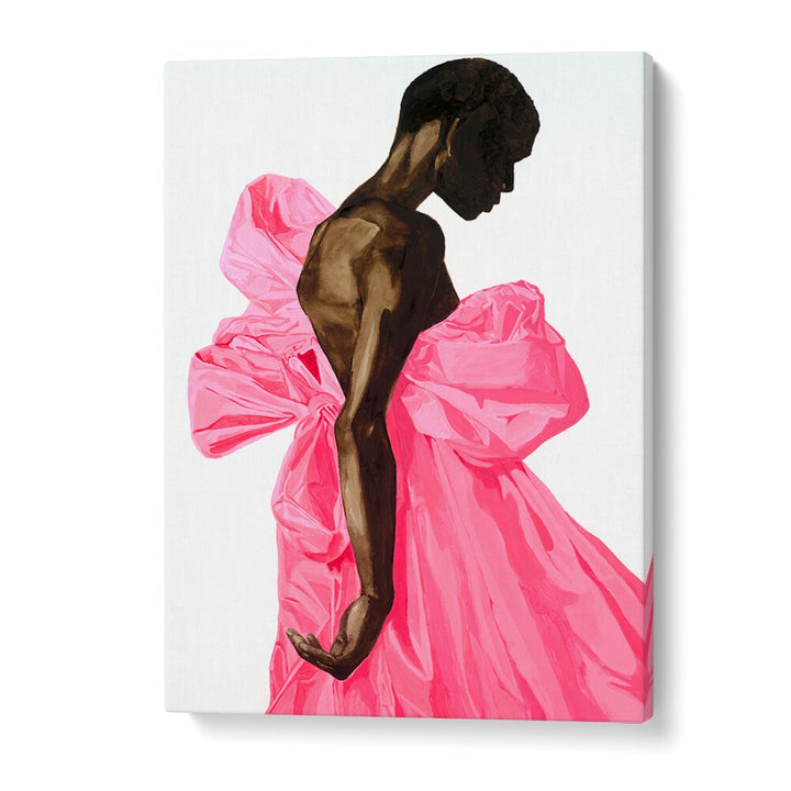 Elegant BLOOM IV, PORTRAITS artwork showcases a figure in a vibrant pink dress, perfect for sophisticated home décor.