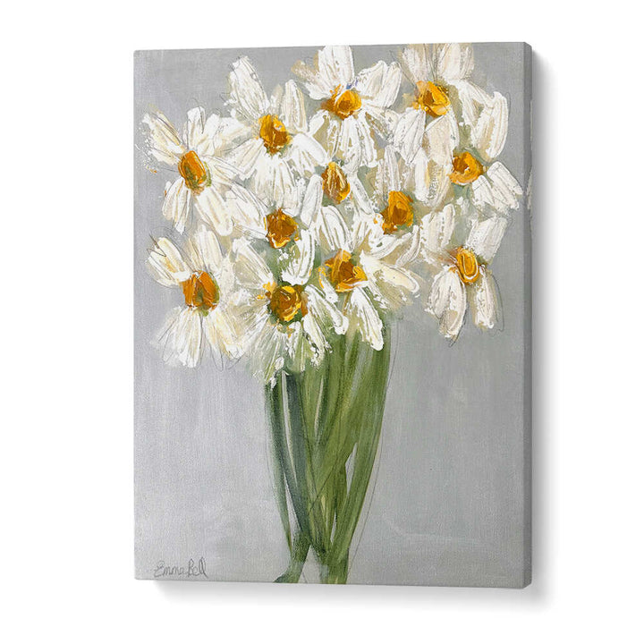 Delicate bouquet of daisies, floral flower paintings enhancing any space with vibrant abstract brushstrokes.