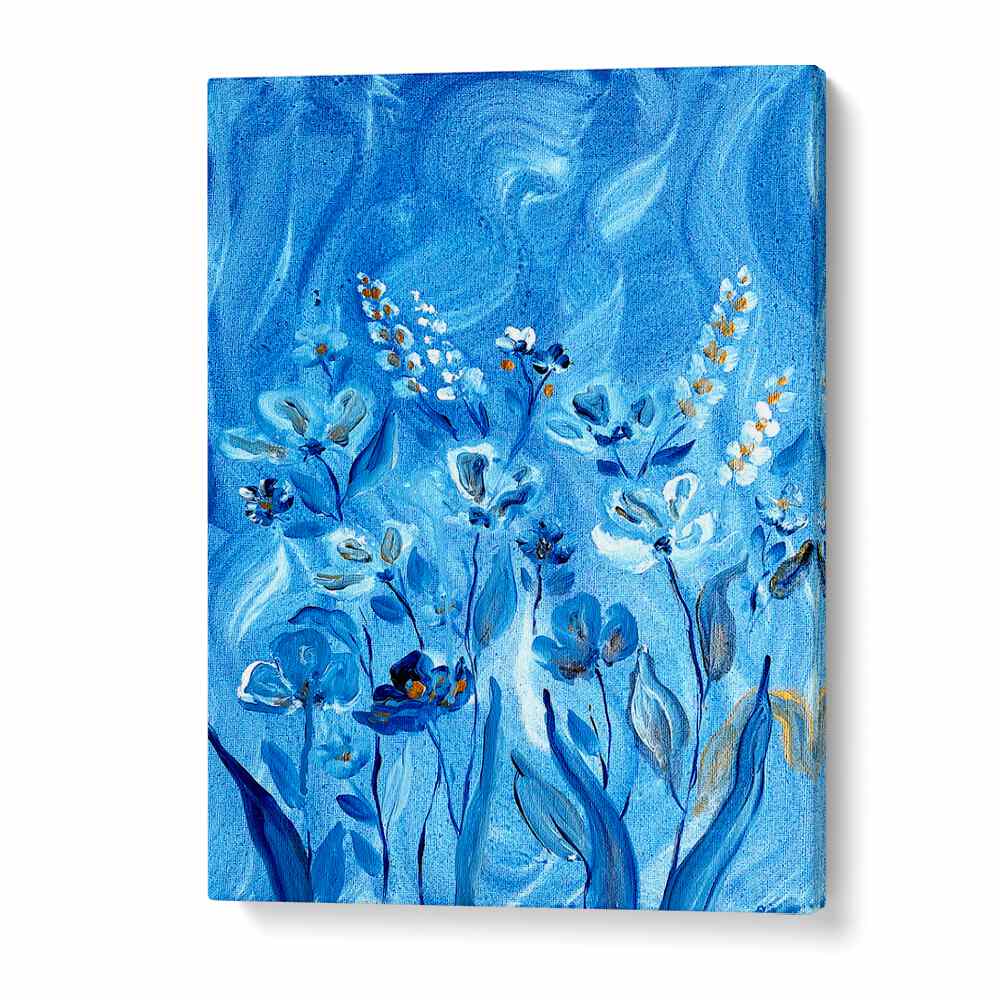 Vibrant blue SHADOWS, FLORAL FLOWER PAINTINGS bring elegance and mystery to any space with their captivating beauty.