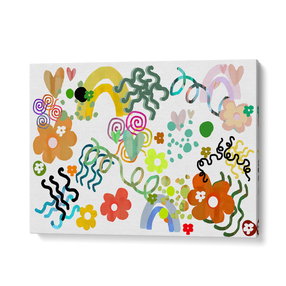 Vibrant FLOWERS LOVE RAINBOWS, FLORAL FLOWER PAINTINGS mural brightens any space with colorful blooms and playful designs.