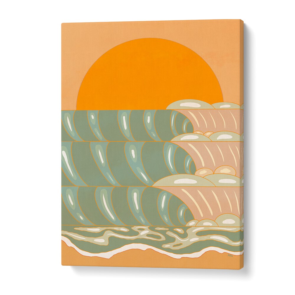 Golden Wave Landscape Paintings showcase a radiant wave and sun, enhancing your living space with nature's beauty.