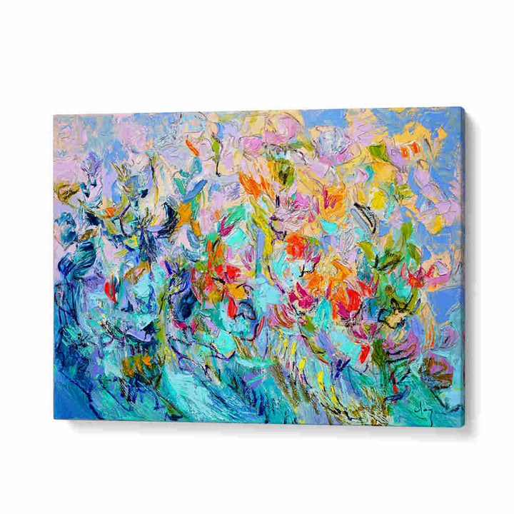 RADIANT FLORAL HARMONY , FLORAL FLOWER PAINTINGS vibrant abstract canvas with multicolor blooming flowers