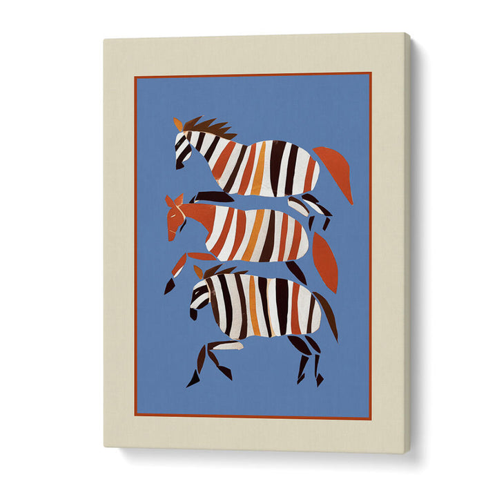 STRIPED RUNNING HORSES , BOHO ART PAINTINGS