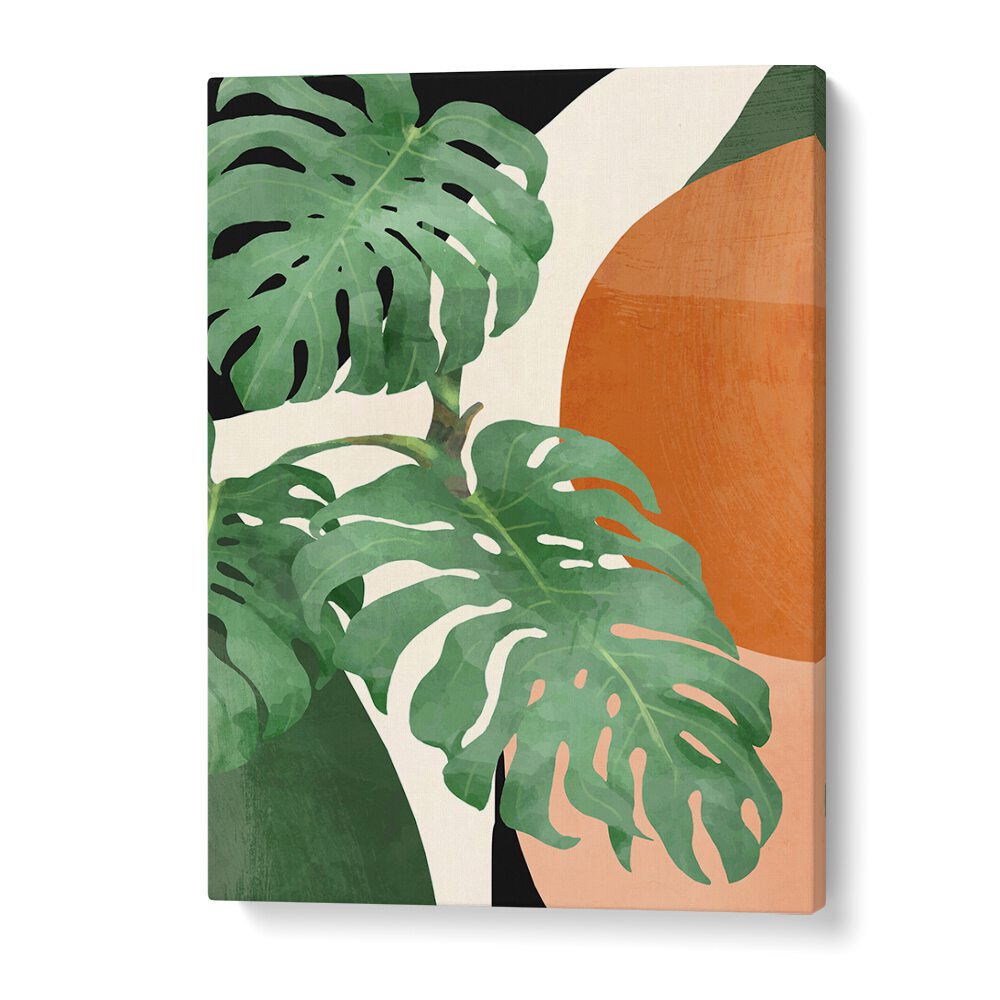 Vibrant tropical leaves abstract art, perfect for boho art paintings to enhance your home decor.