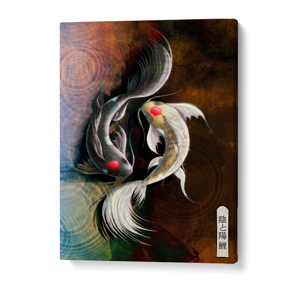Elegant DARK KOI, JAPANESE PAINTINGS featuring graceful koi fish on a textured background, enhancing any space's aesthetics.