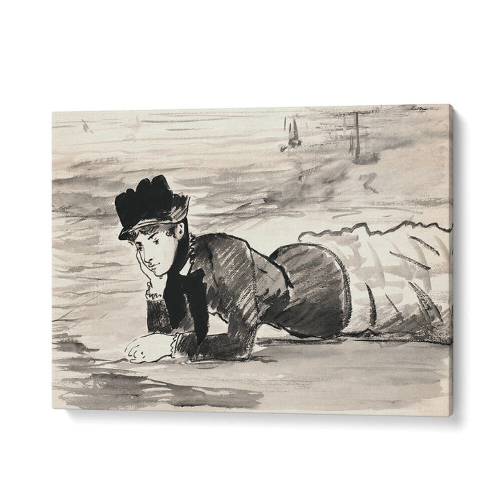 WOMAN LYING ON THE BEACH , VINTAGE PAINTINGS