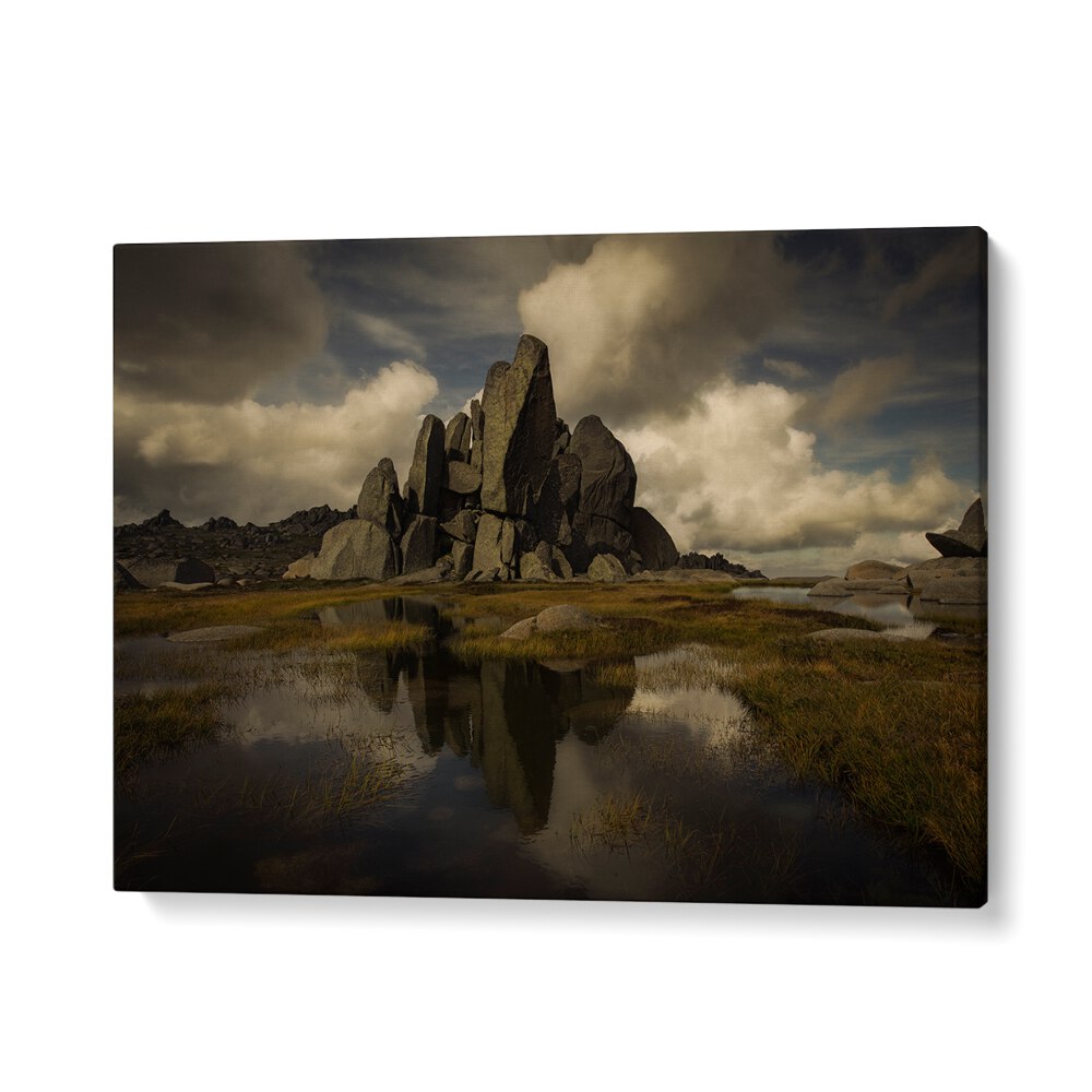 Stunning landscape featuring dramatic rocks and reflection, perfect for STANDING ALONE, PHOTOGRAPHY PRINTS enthusiasts.