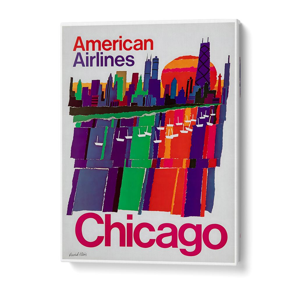 Colorful CHICAGO II, VINTAGE TRAVEL POSTERS showcasing the iconic skyline, perfect for home or office decor.