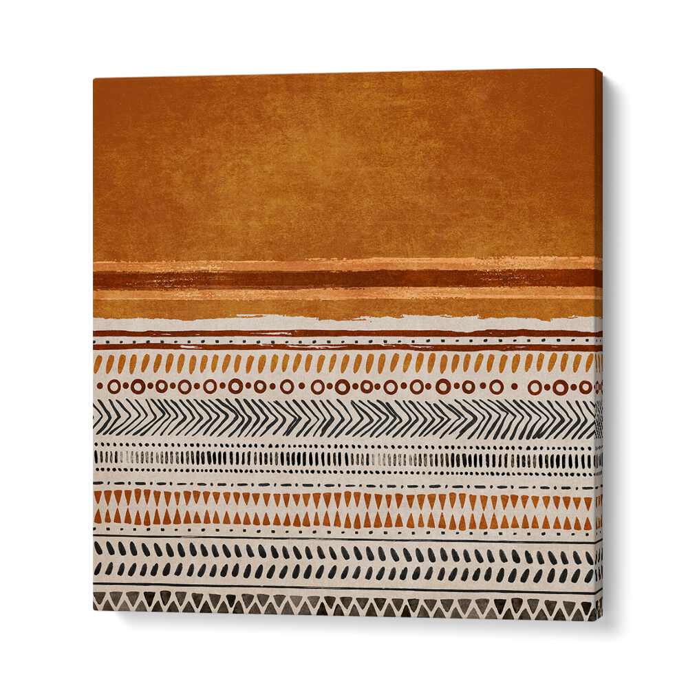 KILIM TURUNCU II, BOHO ART PAINTINGS features vibrant patterns on premium canvas, crafted by Emel Tunaboylu.