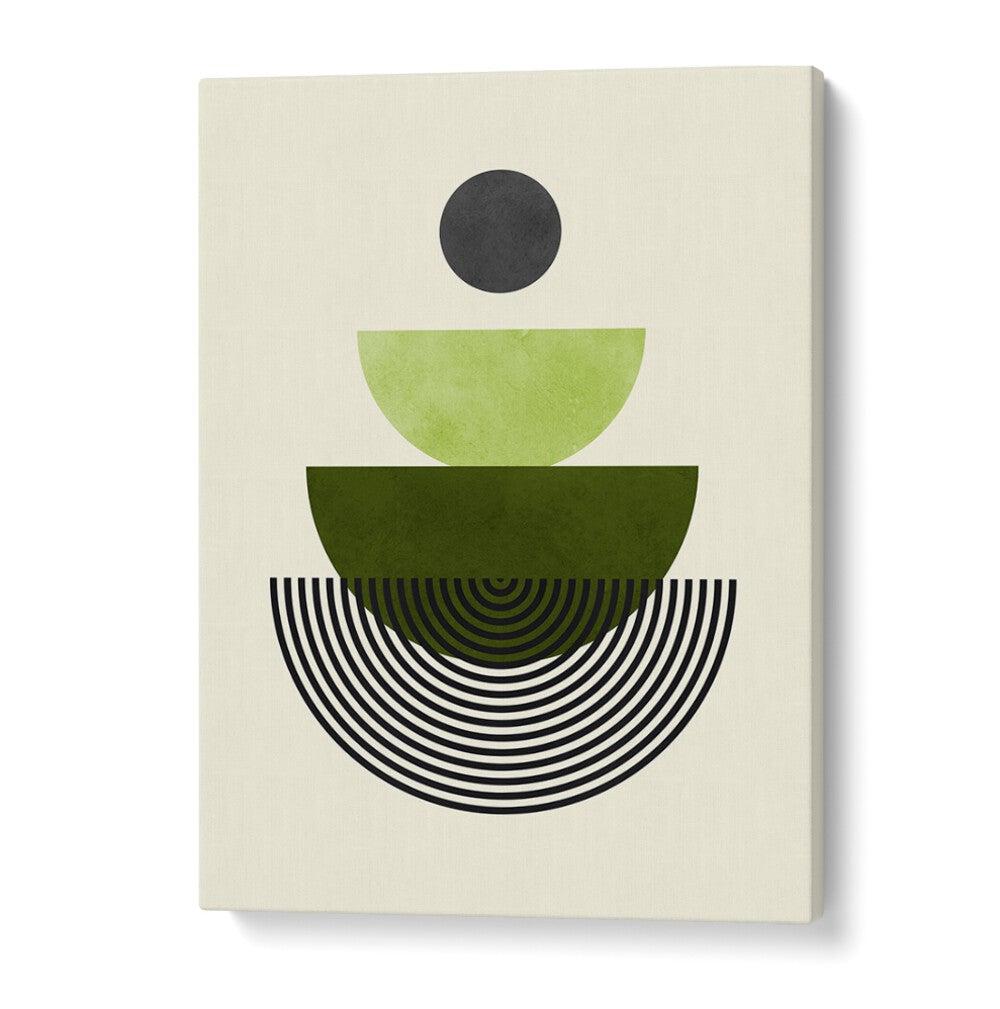 Modern geometric design featuring layered shapes in green and black, perfect for home decor: LINES AND CIRCLES V, GEOMETRIC ART PRINTS.