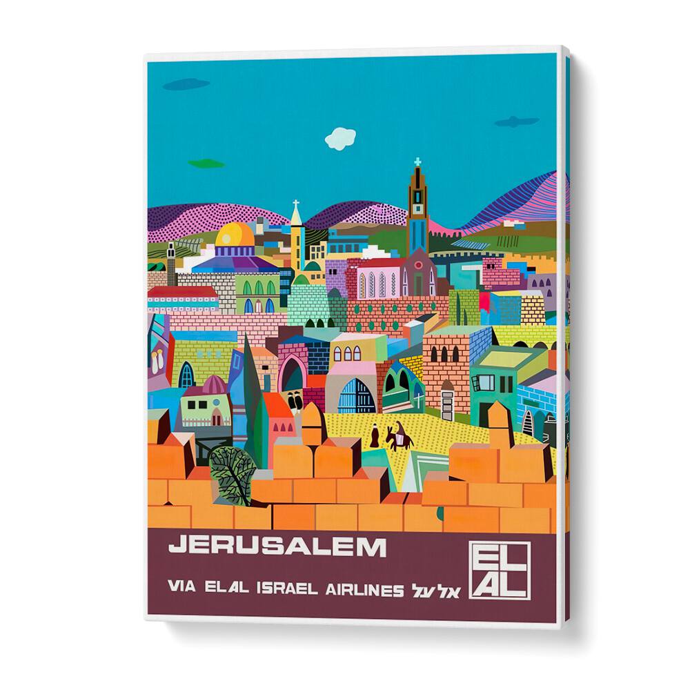Colorful Jerusalem vintage travel posters showcasing iconic landmarks and vibrant culture, perfect for art lovers.