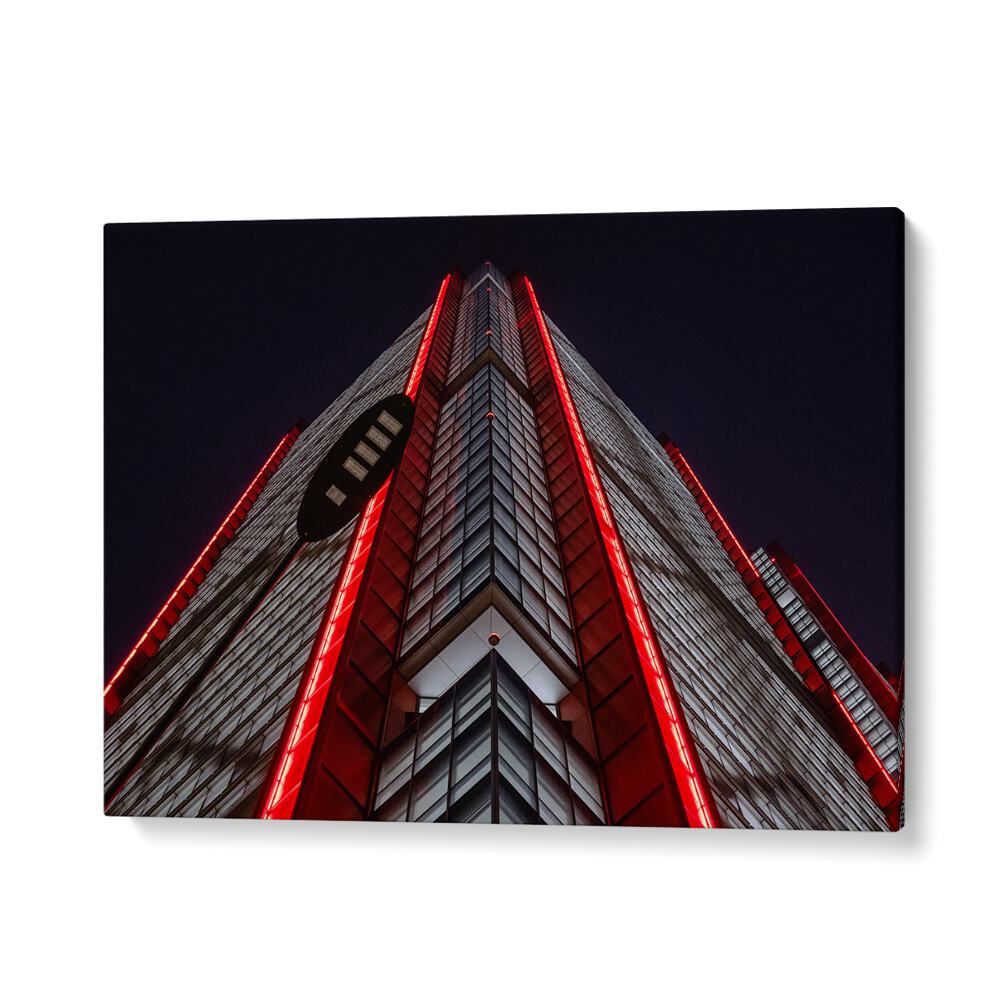 Captivating urban architecture with vibrant red lighting in the RED LINE, PHOTOGRAPHY PRINTS collection.