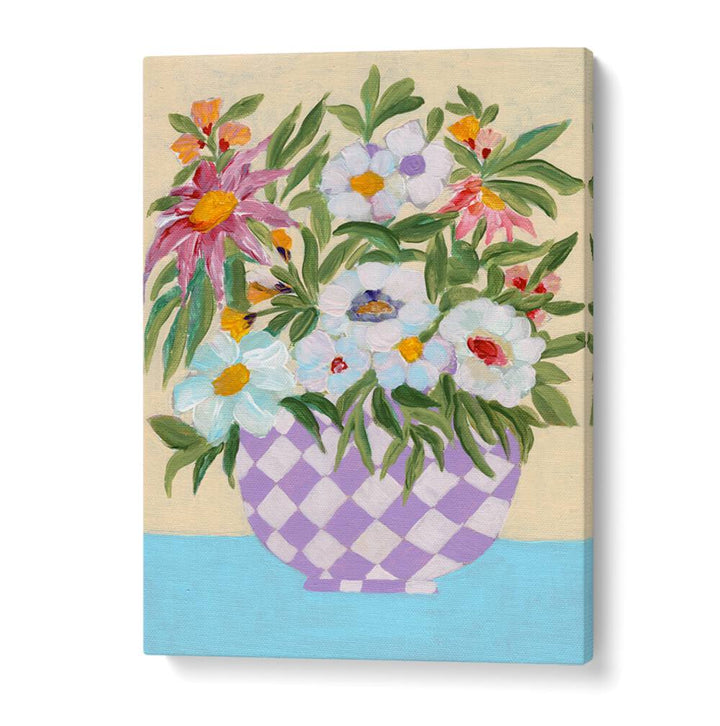 CHECKERD POT , FLORAL FLOWER PAINTINGS