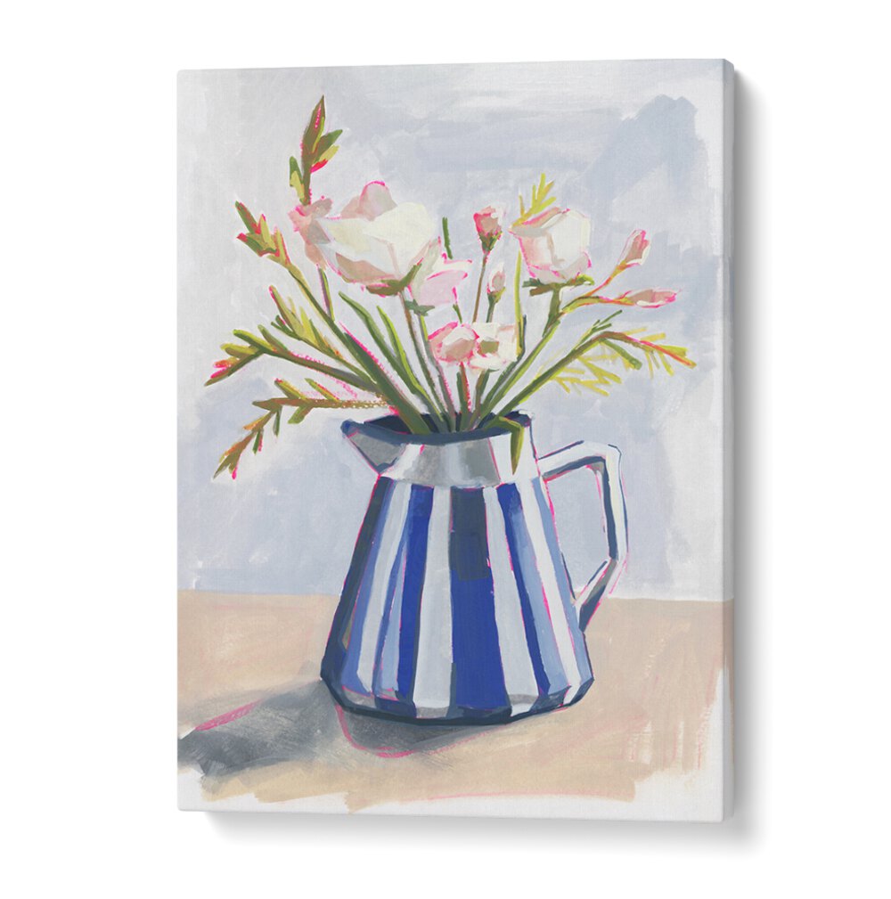 Brighten your decor with FRESH FLOWERS IN A STRIPED VASE I, showcasing vibrant blooms in a stylish striped vase.