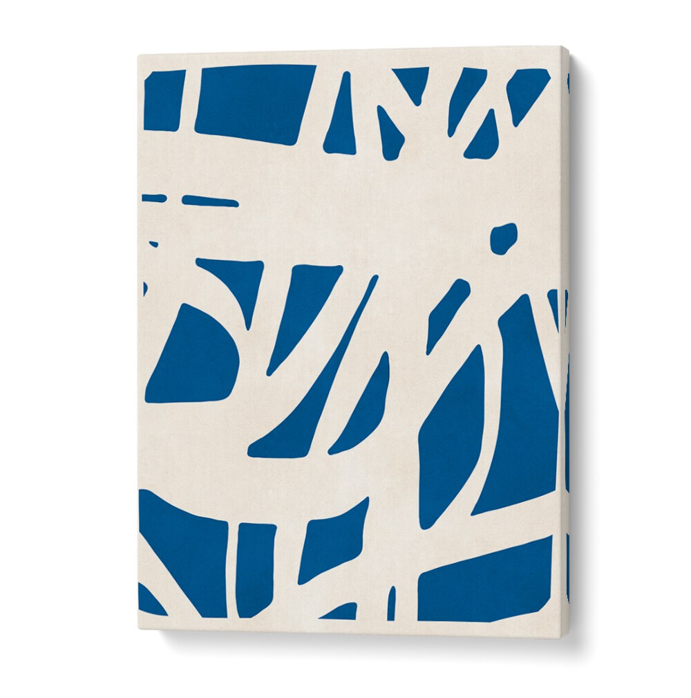 Bold blue shapes on a light background create a striking look in EXPRESSIVE VIII, ABSTRACT PAINTINGS collection.