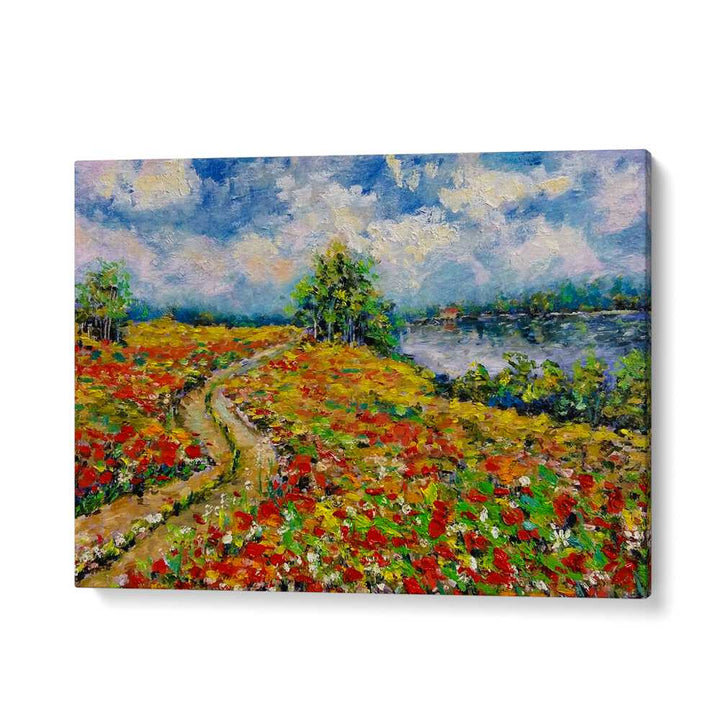 Vibrant COUNTRYSIDE LANDSCAPE painting showcasing serene rural beauty, perfect for landscape art lovers.